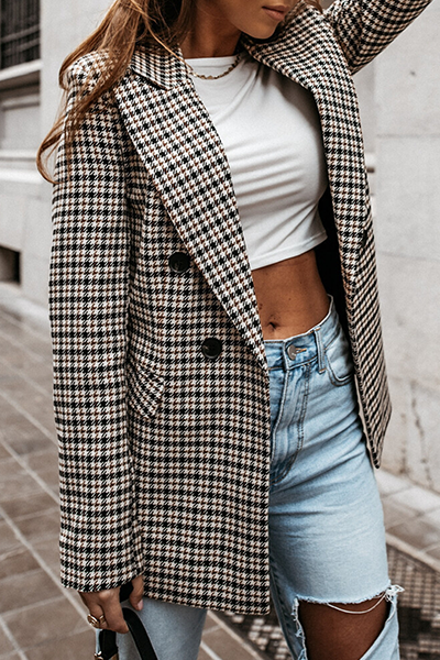 Dames Elegante Geometrische Omklap Kraag Blazer