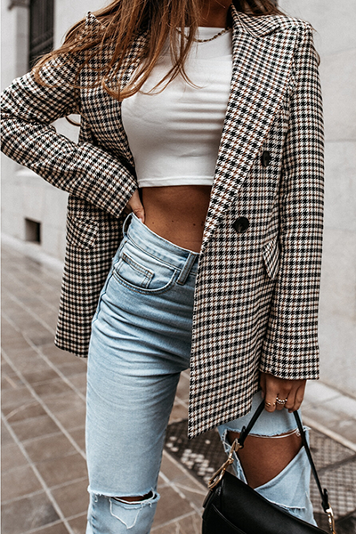 Dames Elegante Geometrische Omklap Kraag Blazer
