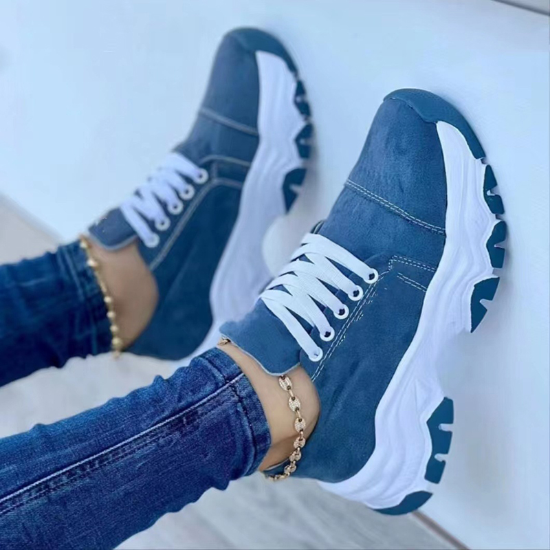 Dames Canvas Veterschoenen met Dikke Zolen