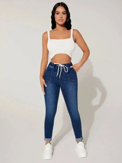 Dames Elastische Taille Skinny Denim Broek