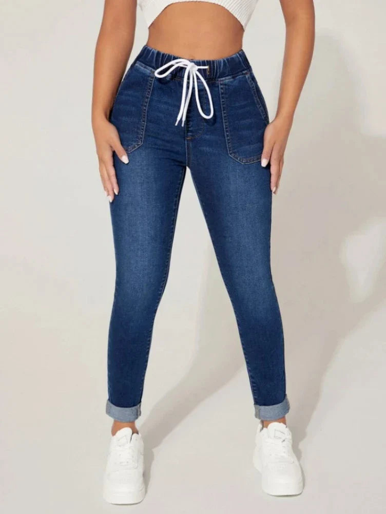 Dames Elastische Taille Skinny Denim Broek