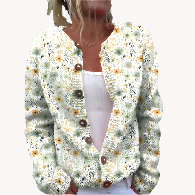 Elegante Gebreide Vest met Bloemenprint