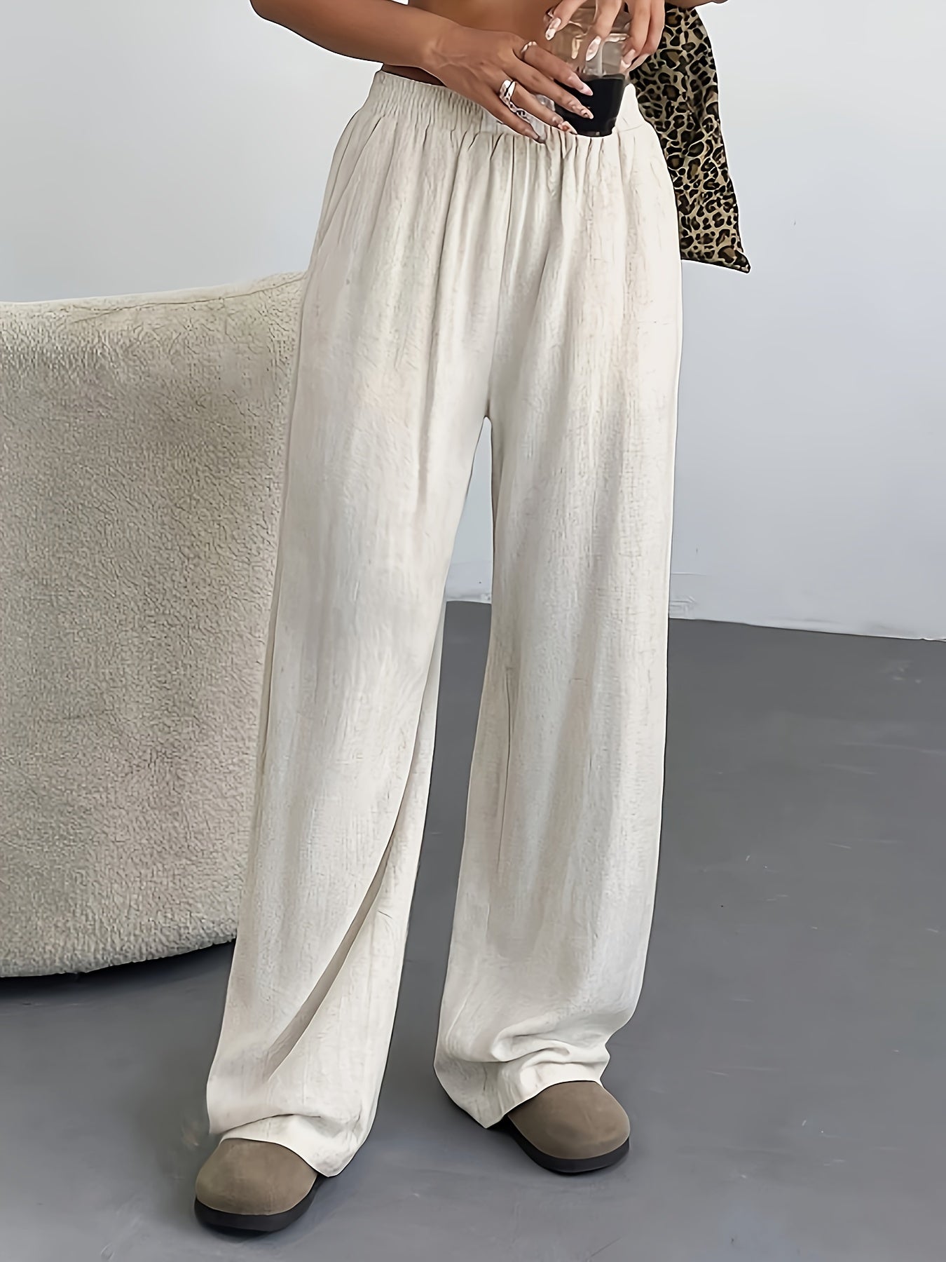 Dames Casual Linnenmix Wijde Pijpen Broek
