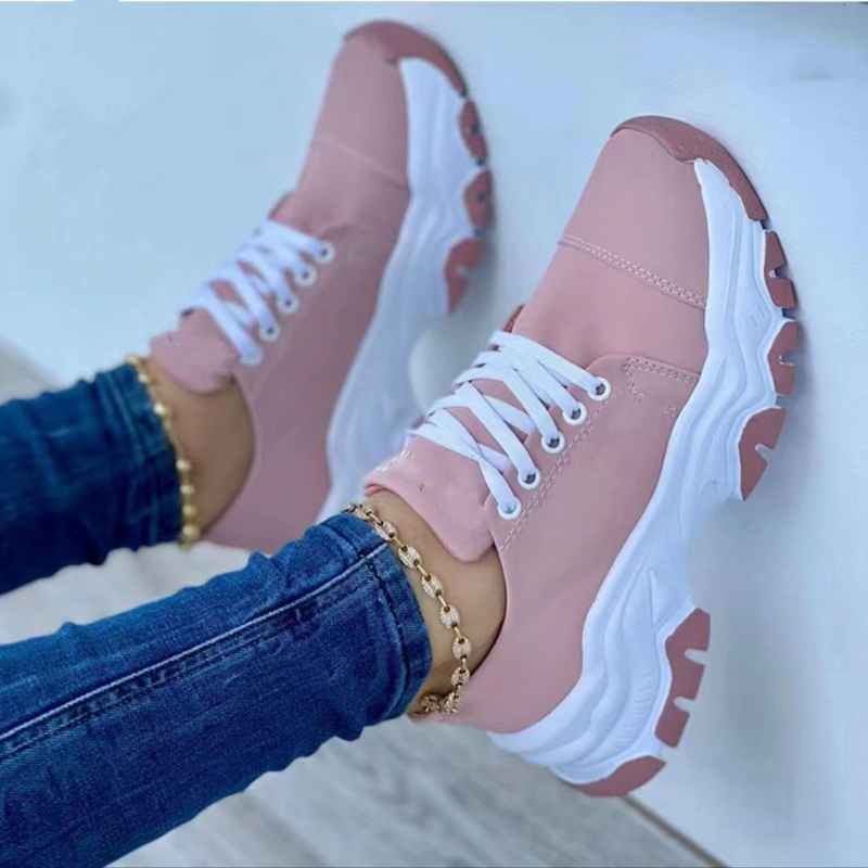 Dames Canvas Veterschoenen met Dikke Zolen