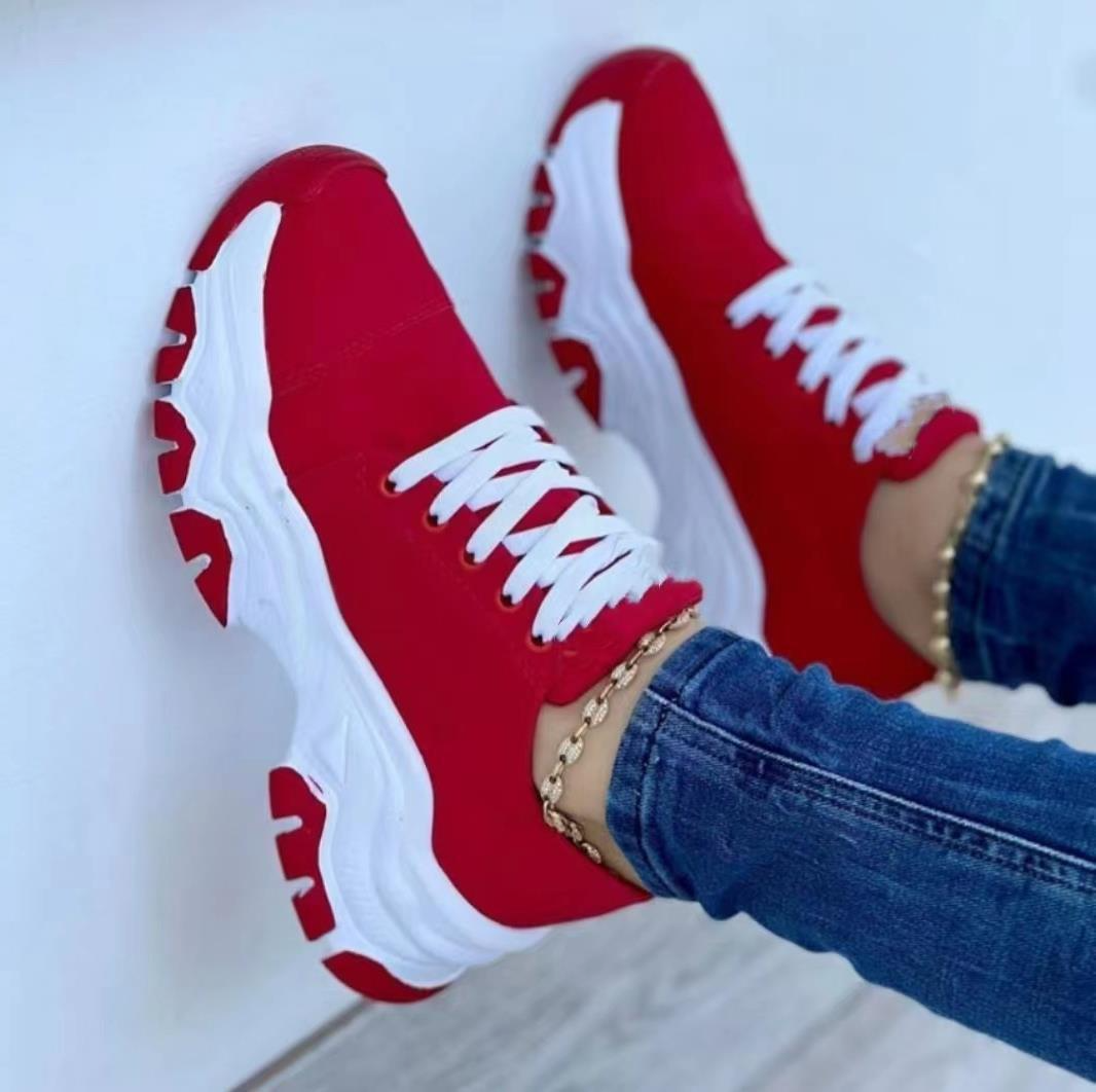 Dames Canvas Veterschoenen met Dikke Zolen