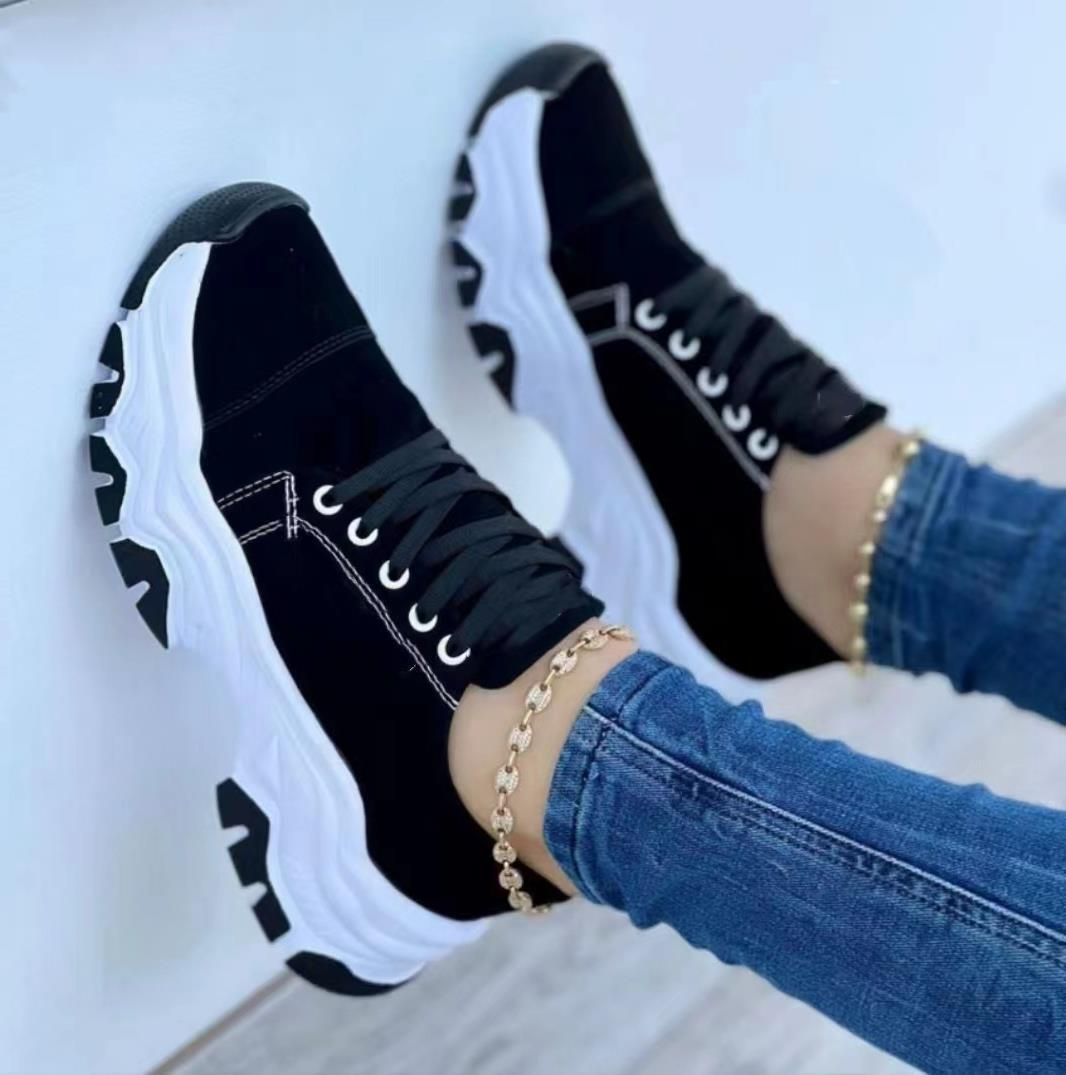Dames Canvas Veterschoenen met Dikke Zolen