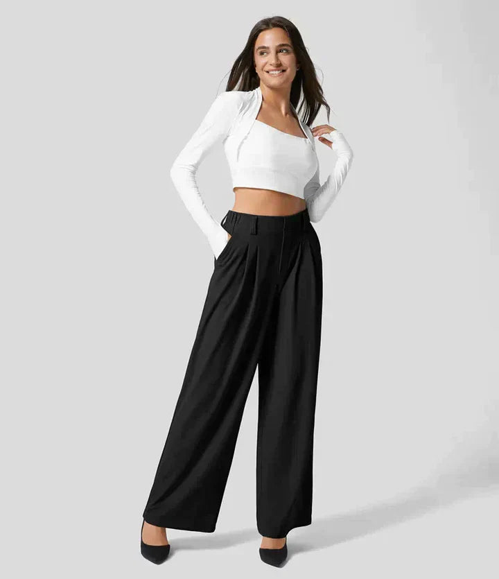 Dames Comfortabele Elastische Hoge Taille Brede Pijpenbroek