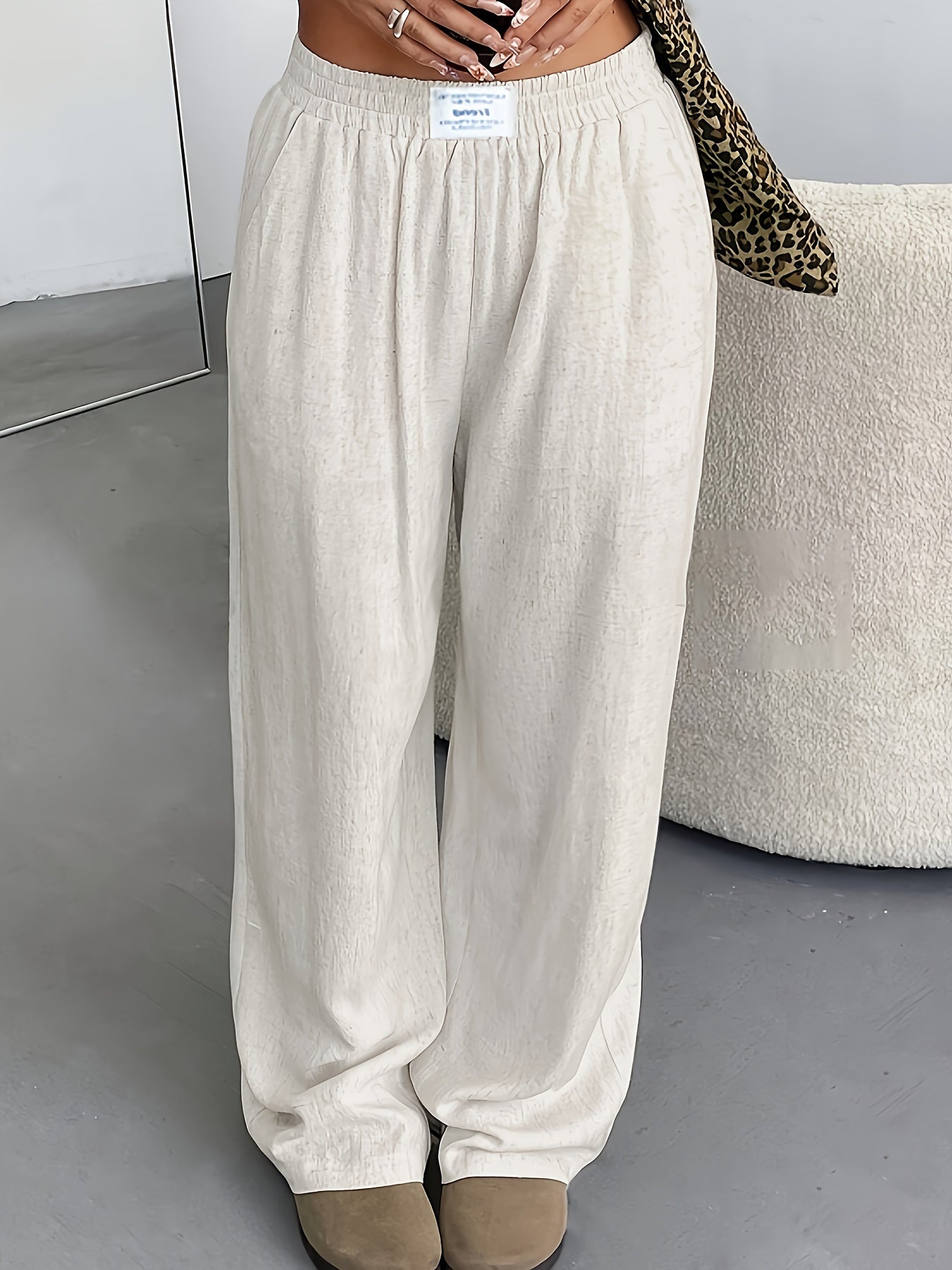 Dames Casual Linnenmix Wijde Pijpen Broek