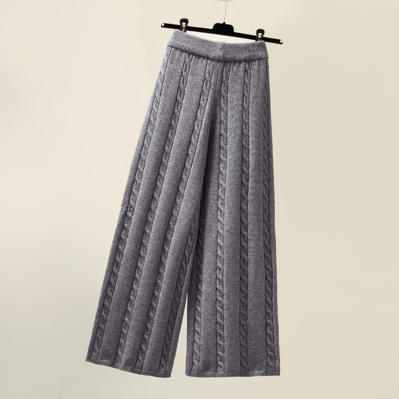Dames Comfortabele Opengewerkte Gebreide Brede Pijpenbroek