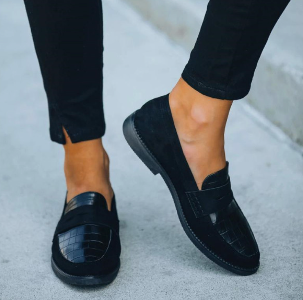Dames Comfortabele Suède Krokodillenprint Slip-On Casual Loafers