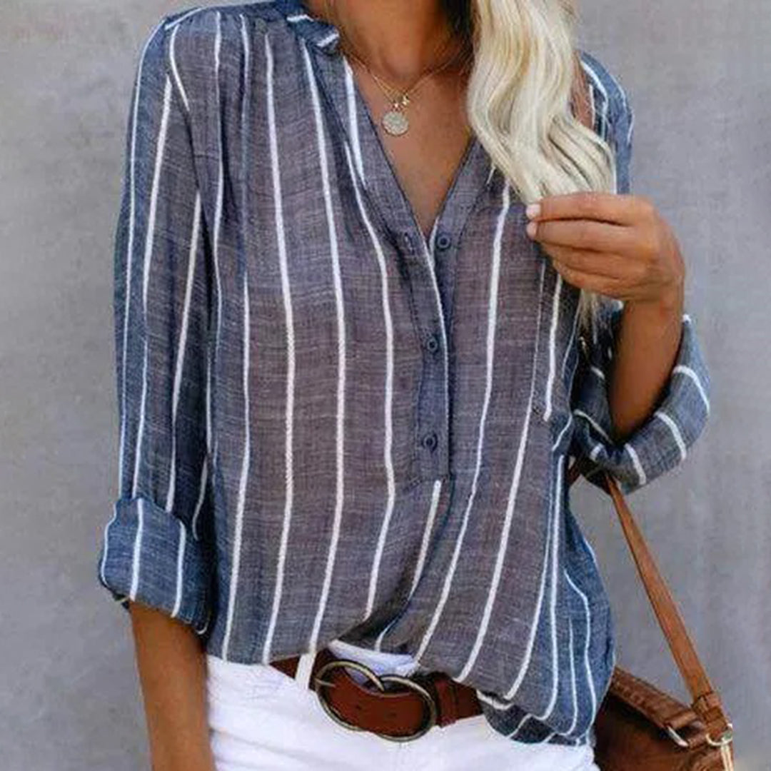 Dames Elegante Gestreepte V-Hals Blouse