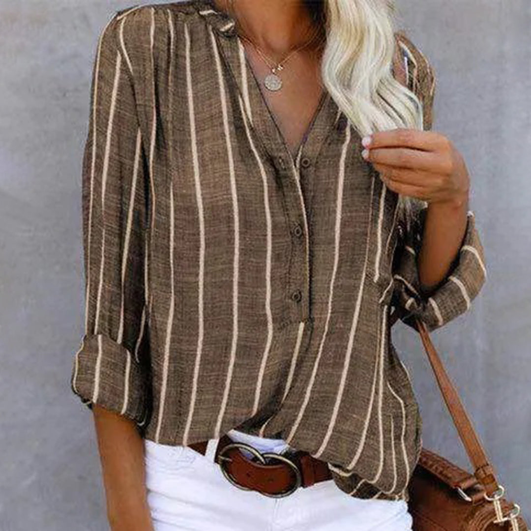 Dames Elegante Gestreepte V-Hals Blouse