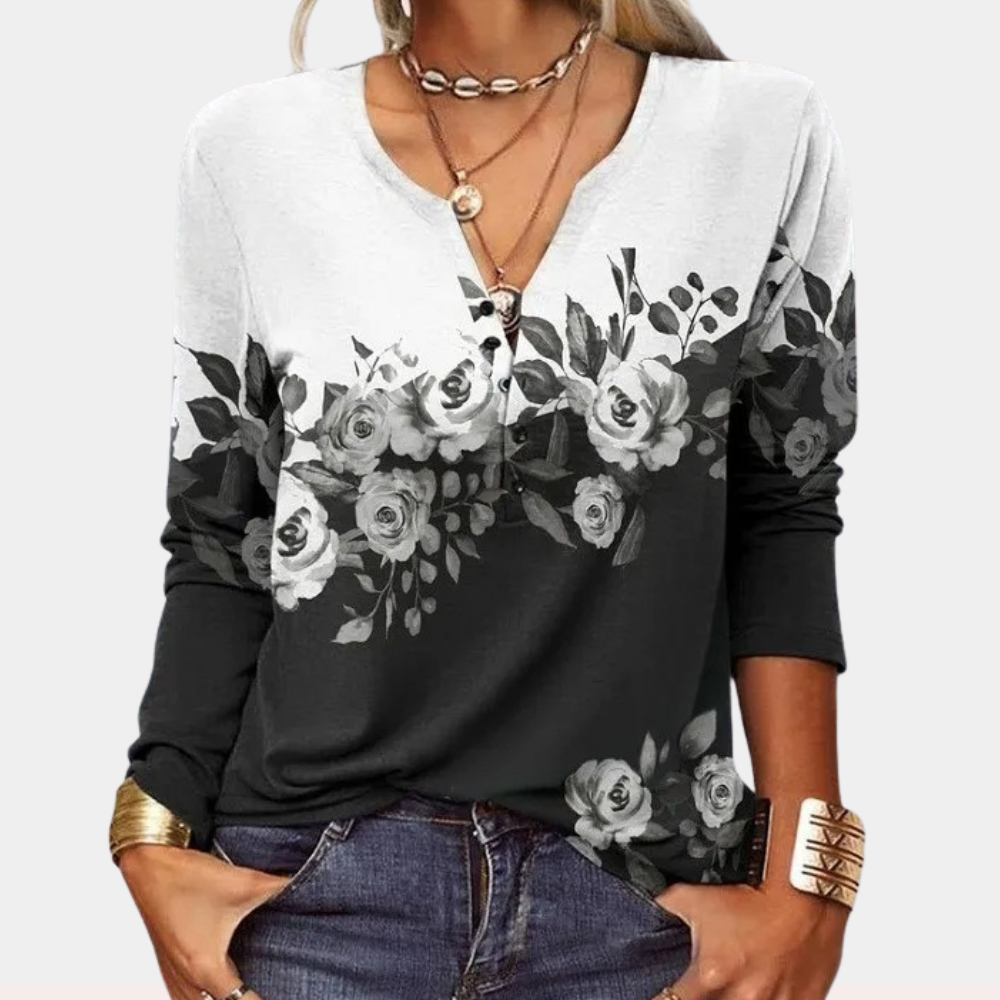 Dames Comfortabele Lange Mouw Kleurrijke Geprinte Blouse