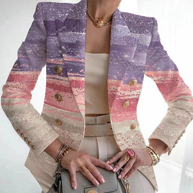 Dames Elegante Pastel Dubbelgeknopte Blazer
