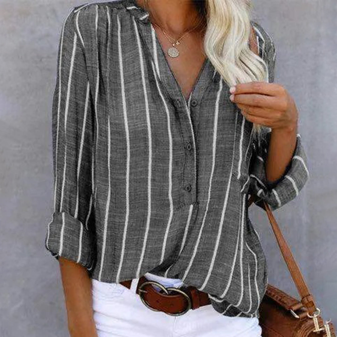 Dames Elegante Gestreepte V-Hals Blouse