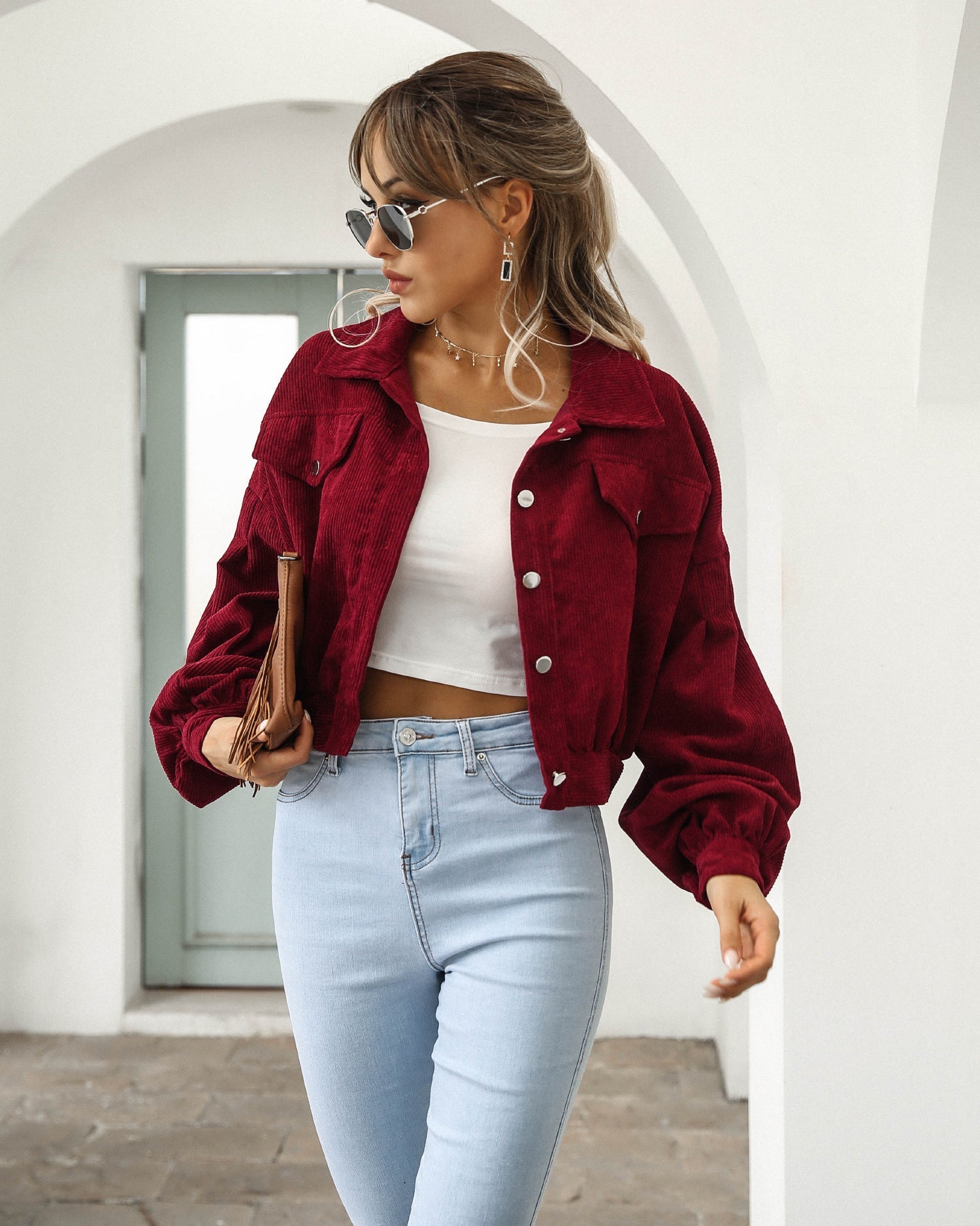 Dames Chic Gekropen Corduroy Jack voor Moeiteloze Stijl