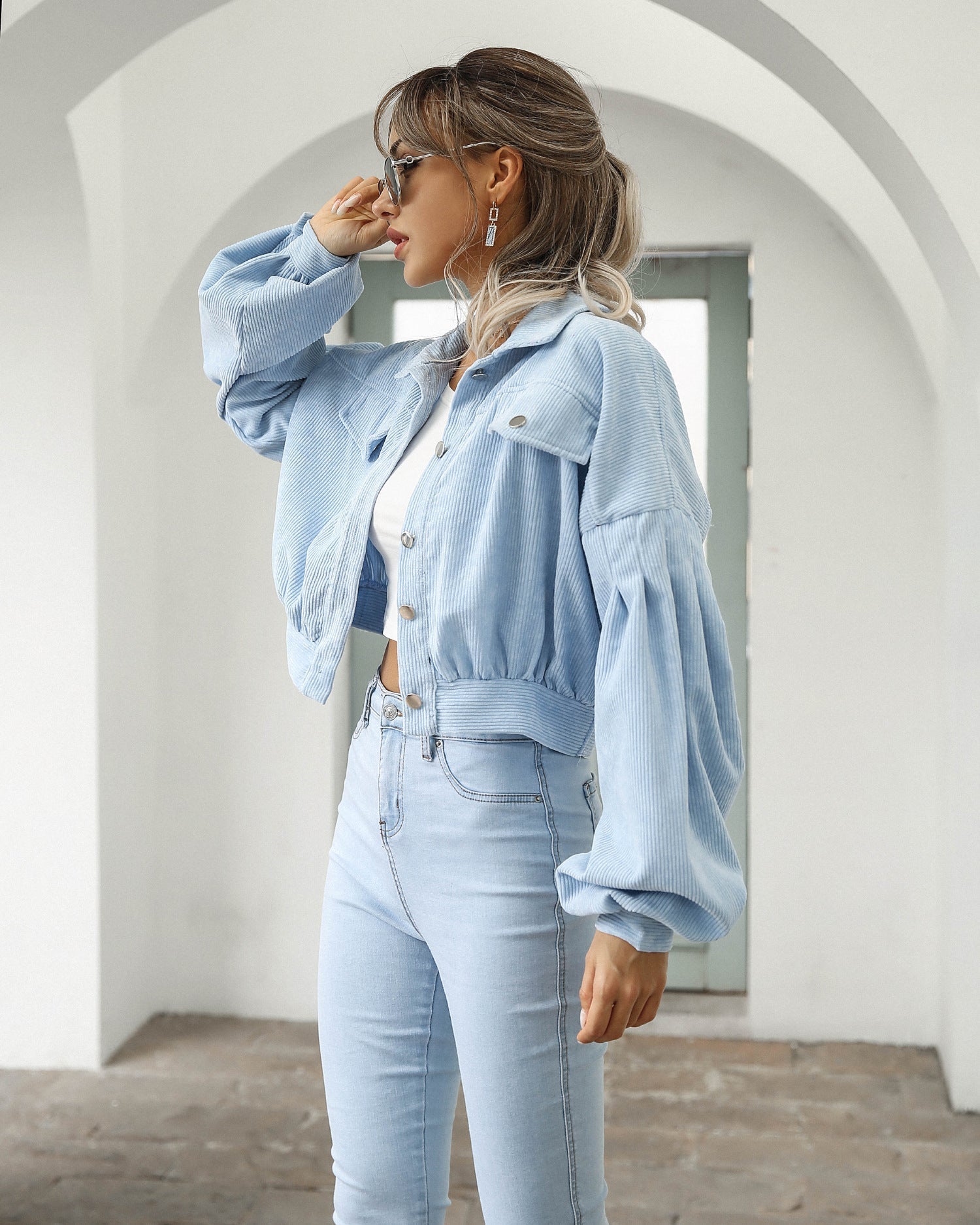 Dames Chic Gekropen Corduroy Jack voor Moeiteloze Stijl