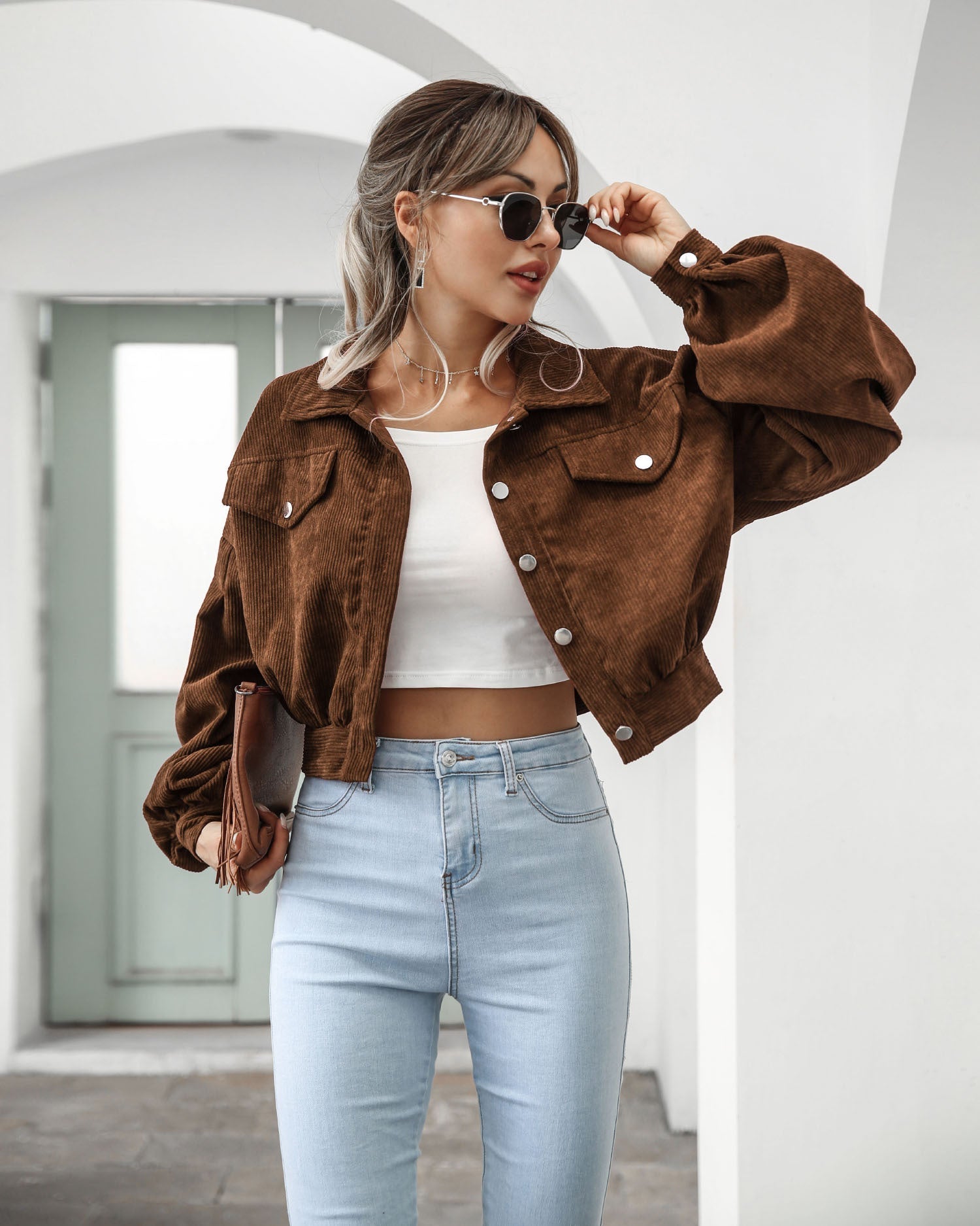 Dames Chic Gekropen Corduroy Jack voor Moeiteloze Stijl