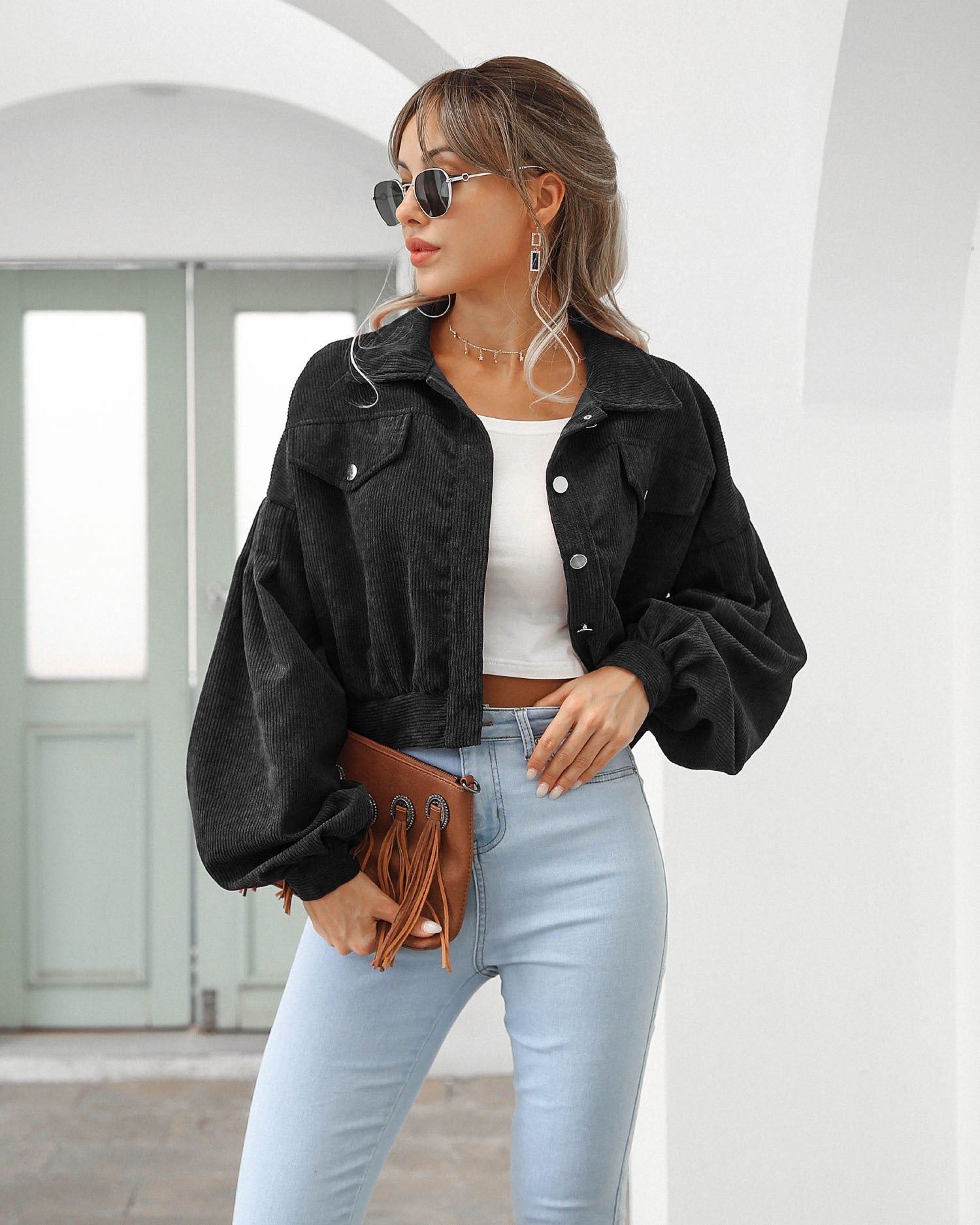 Dames Chic Gekropen Corduroy Jack voor Moeiteloze Stijl