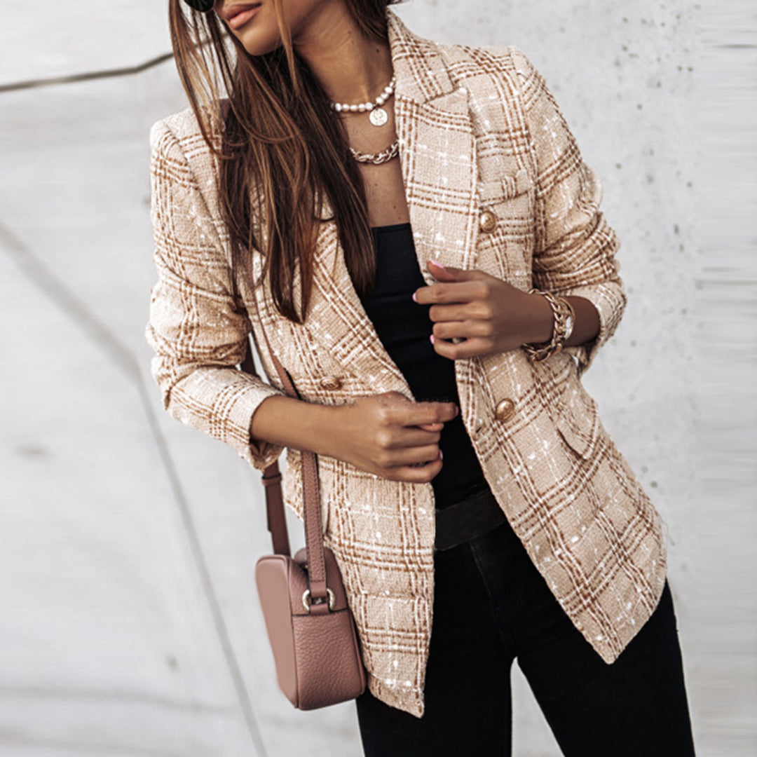 Dames Elegante Geruite Tartan Blazer