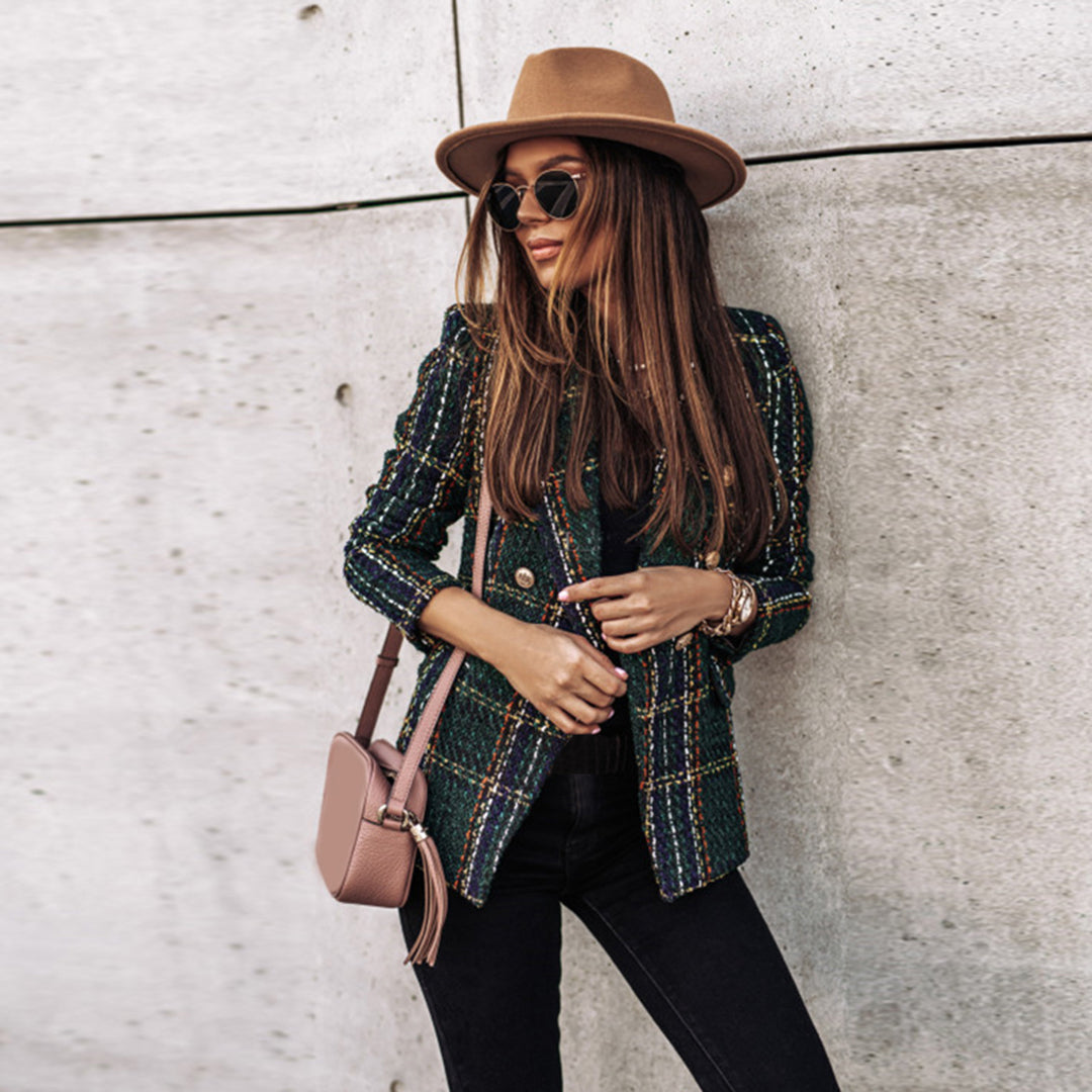 Dames Elegante Geruite Tartan Blazer