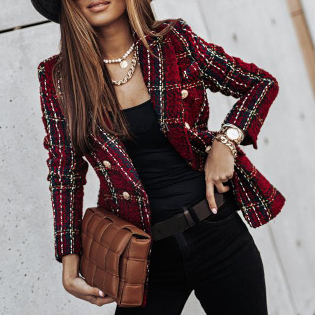 Dames Elegante Geruite Tartan Blazer