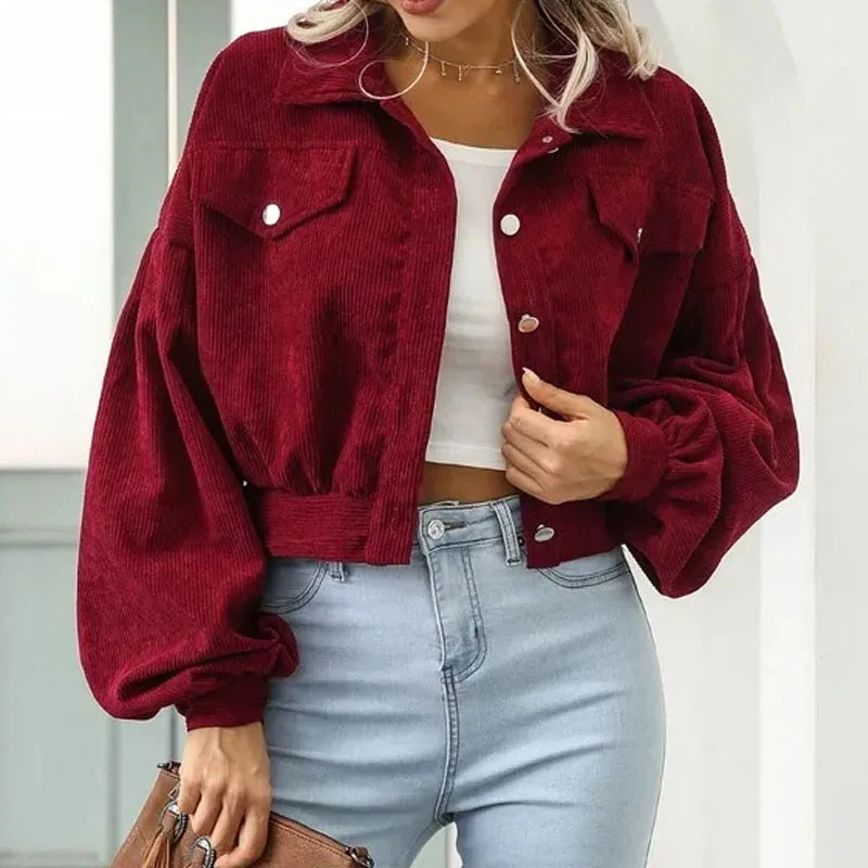 Dames Chic Gekropen Corduroy Jack voor Moeiteloze Stijl