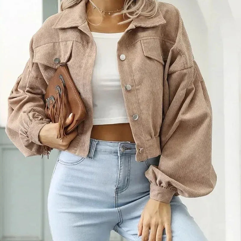 Dames Chic Gekropen Corduroy Jack voor Moeiteloze Stijl