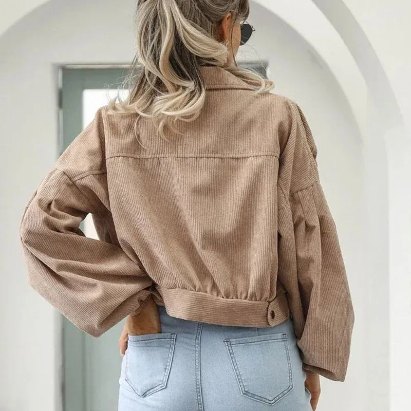 Dames Chic Gekropen Corduroy Jack voor Moeiteloze Stijl