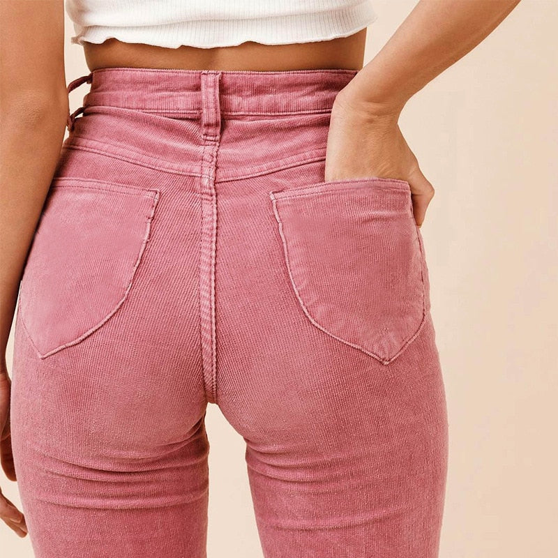 Dames Elegante Corduroy Flared Broek met Zakken