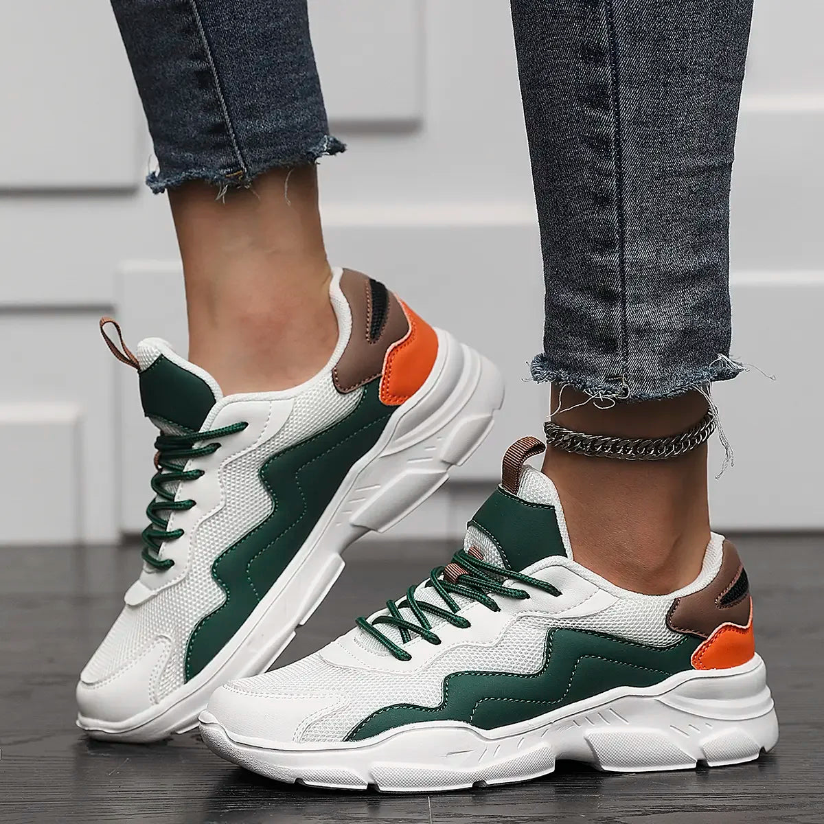 Casual Sneakers met Kleurblok en Veters