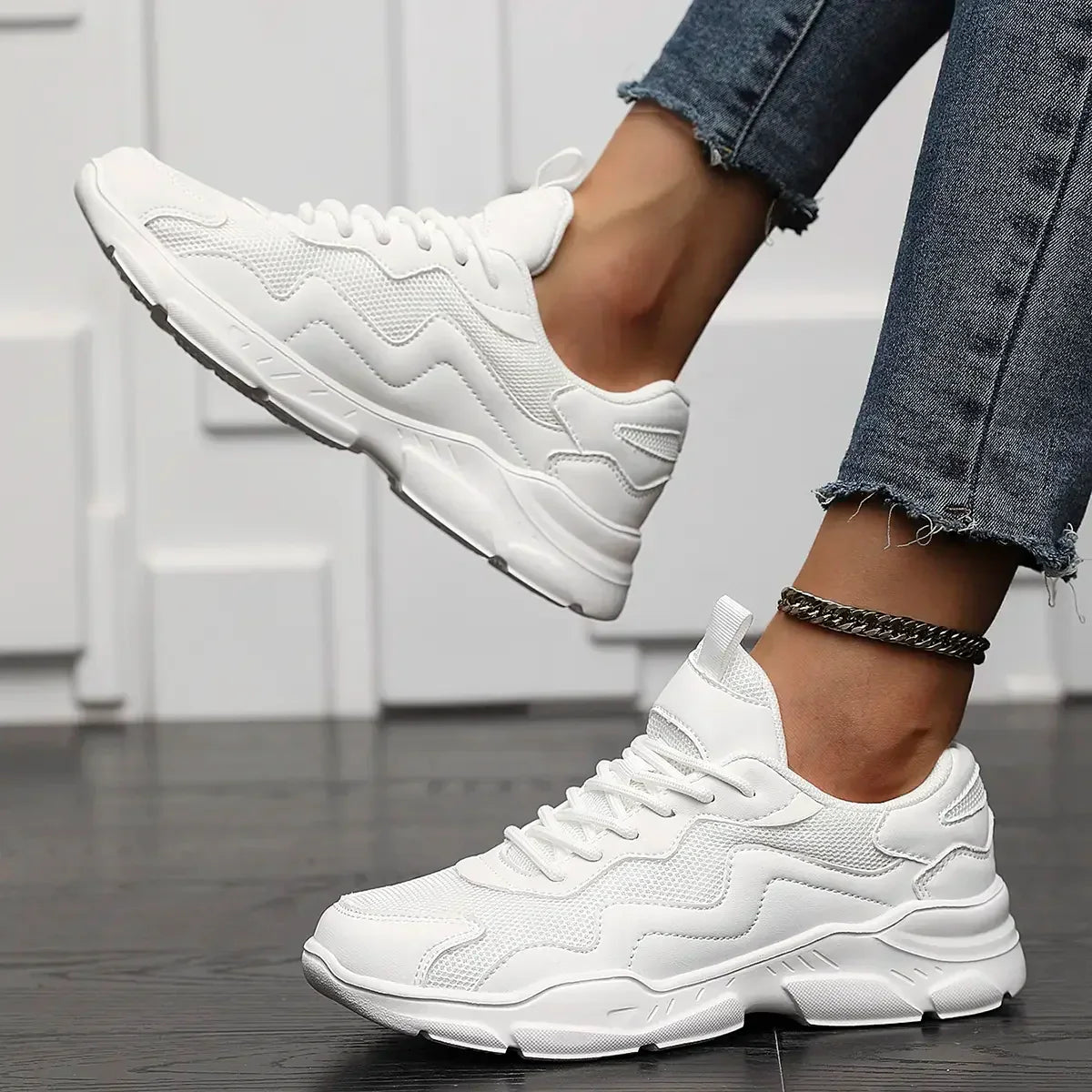 Casual Sneakers met Kleurblok en Veters