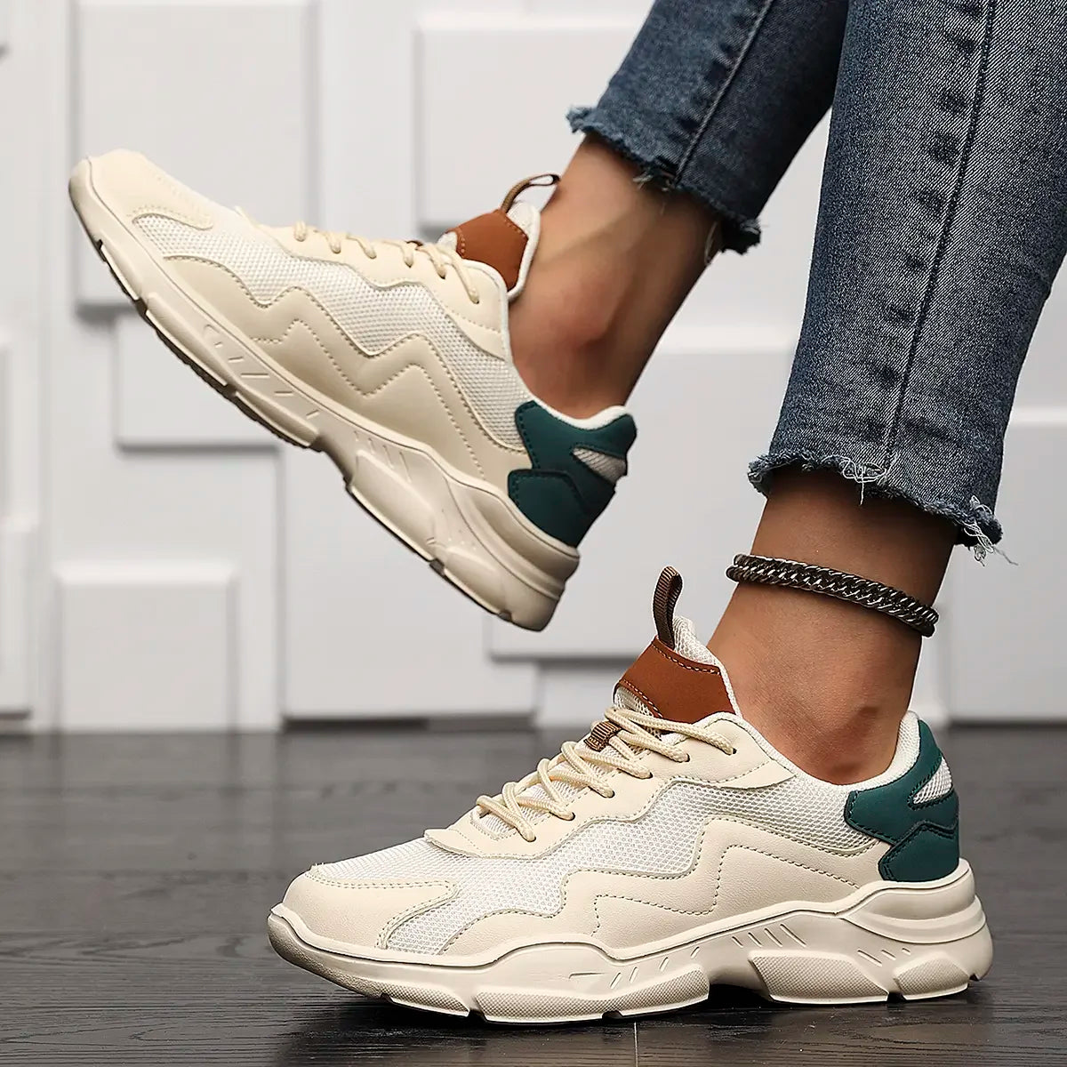Casual Sneakers met Kleurblok en Veters