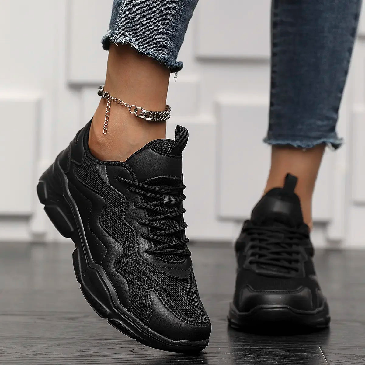 Casual Sneakers met Kleurblok en Veters