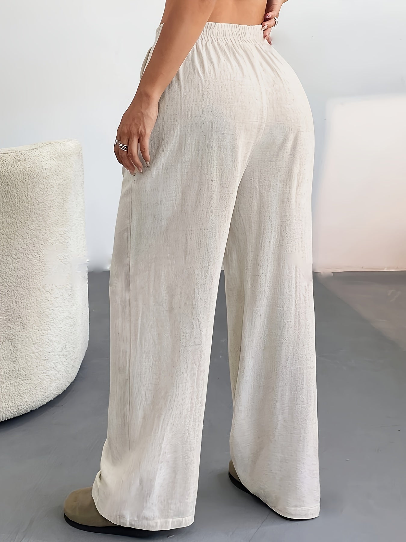 Dames Casual Linnenmix Wijde Pijpen Broek