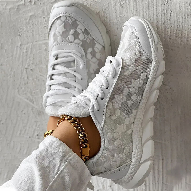 Comfortabele Dames Witte Veterschoenen met Sterrenpatroon
