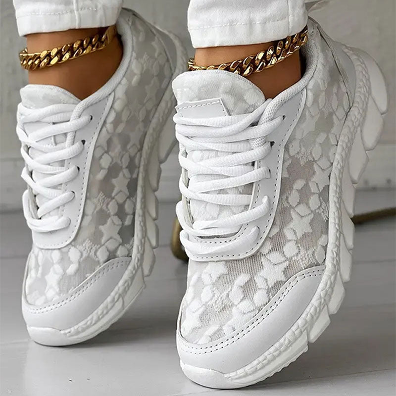 Comfortabele Dames Witte Veterschoenen met Sterrenpatroon