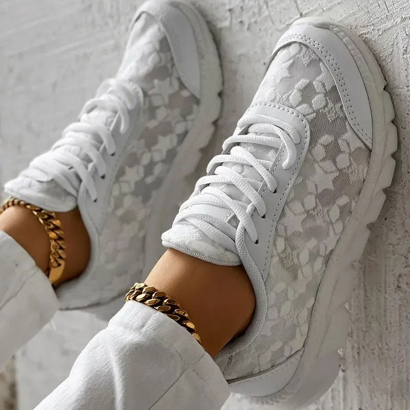 Comfortabele Dames Witte Veterschoenen met Sterrenpatroon