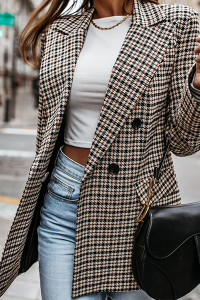 Dames Elegante Geometrische Omklap Kraag Blazer