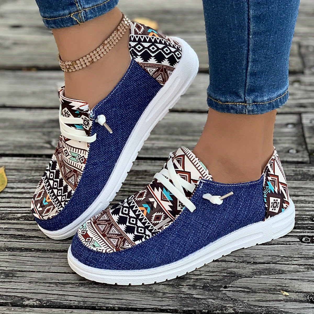 Dames Etnische Retro Slip-On Casual Sneakers
