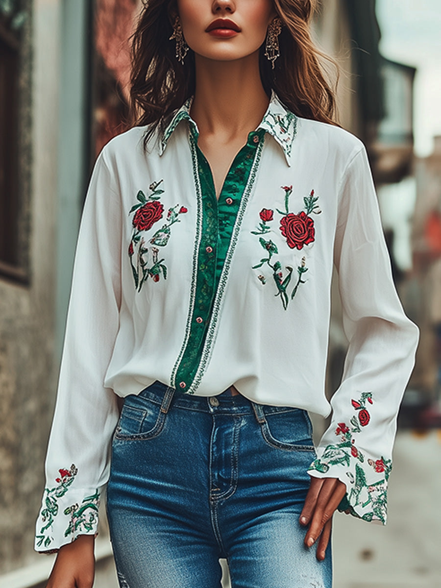 Casual Witte Shirt met Bloemborduring