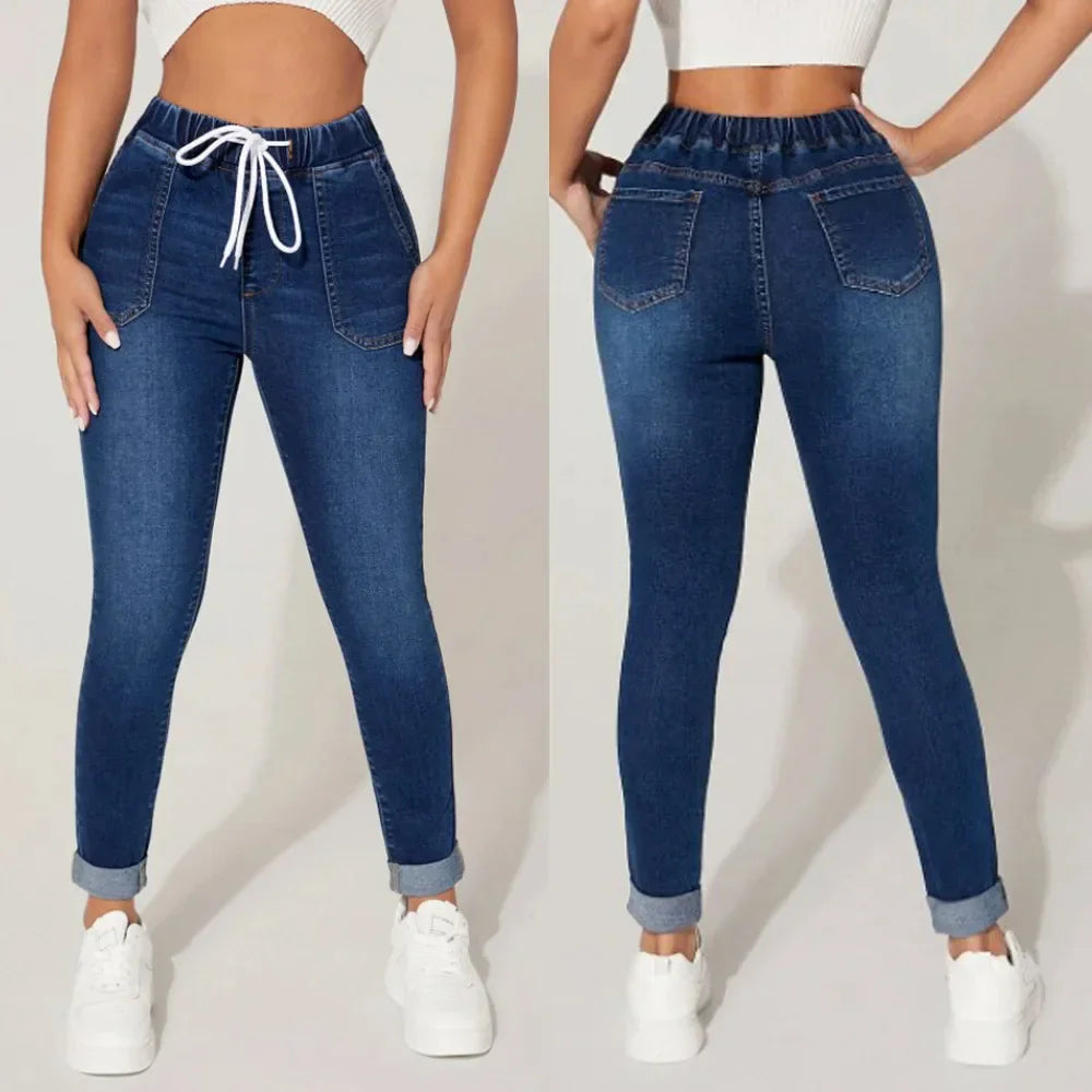Dames Elastische Taille Skinny Denim Broek