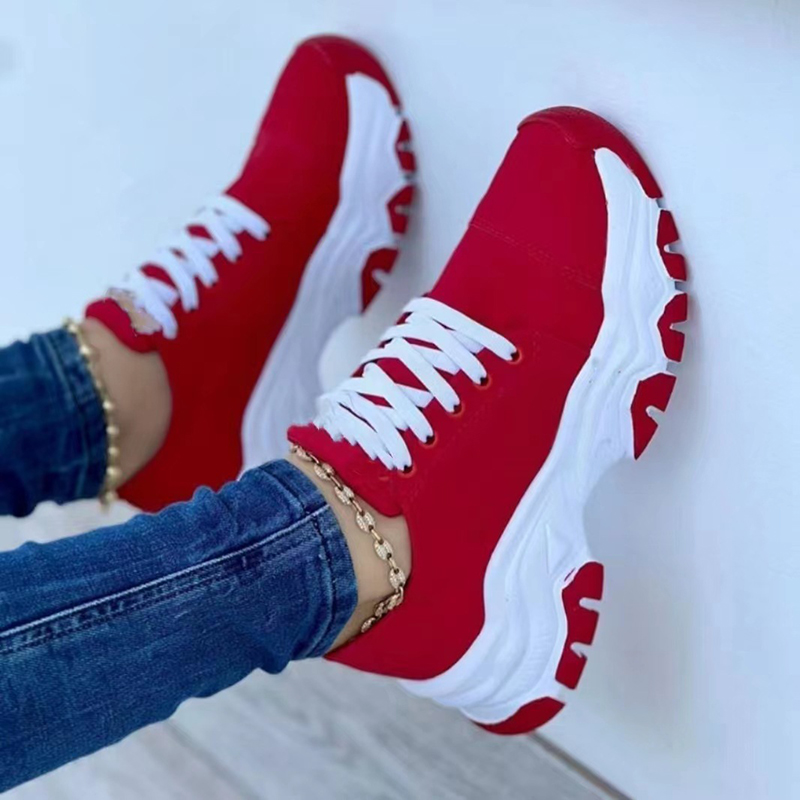 Dames Canvas Veterschoenen met Dikke Zolen