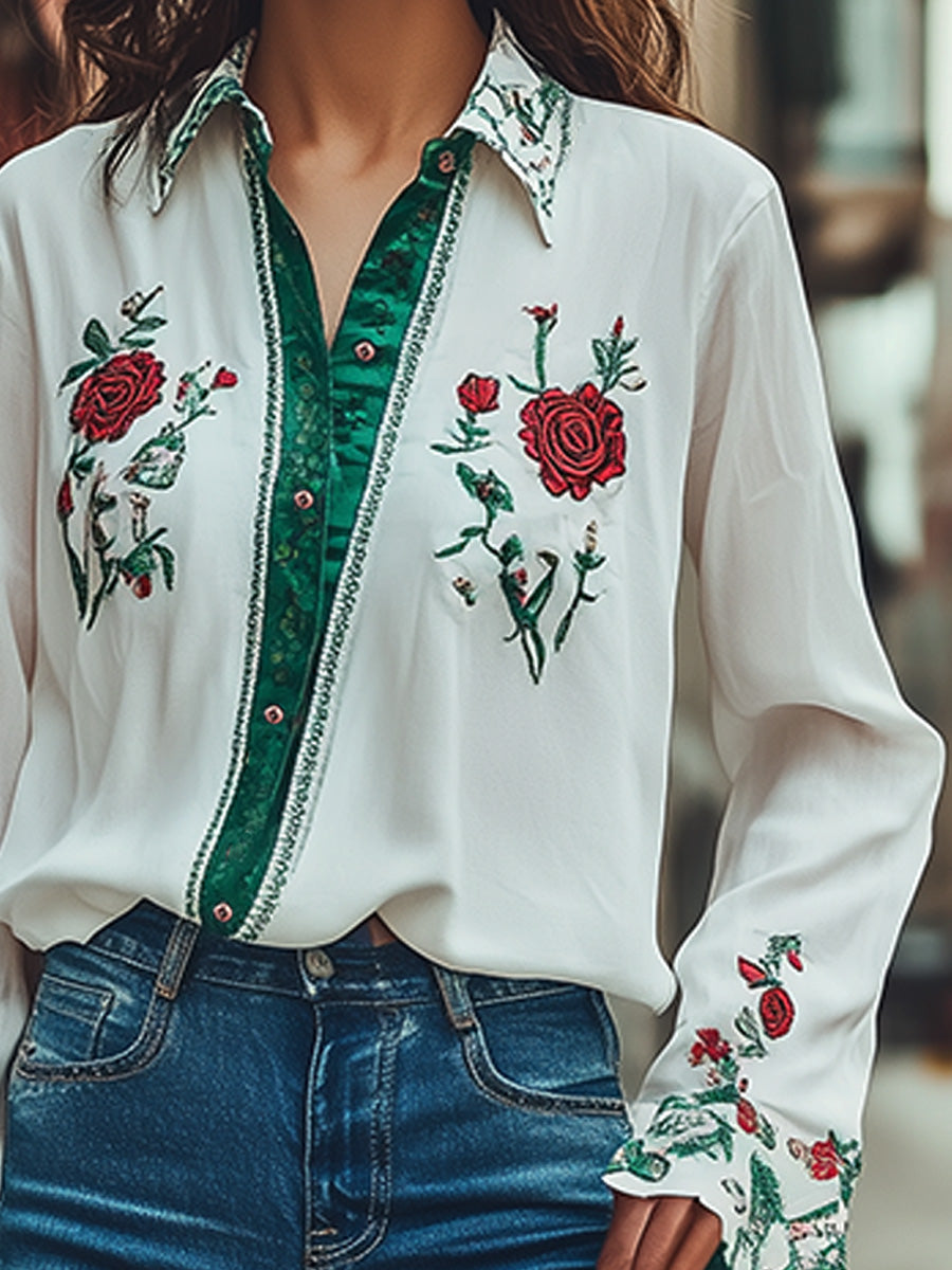 Casual Witte Shirt met Bloemborduring