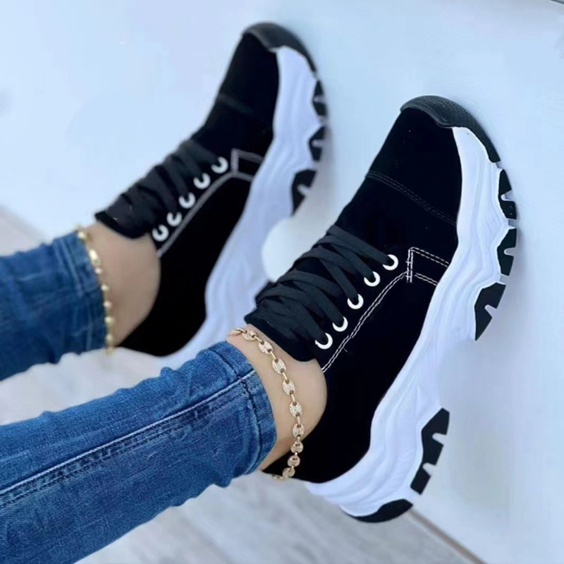 Dames Canvas Veterschoenen met Dikke Zolen