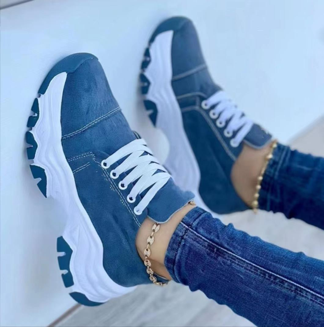 Dames Canvas Veterschoenen met Dikke Zolen