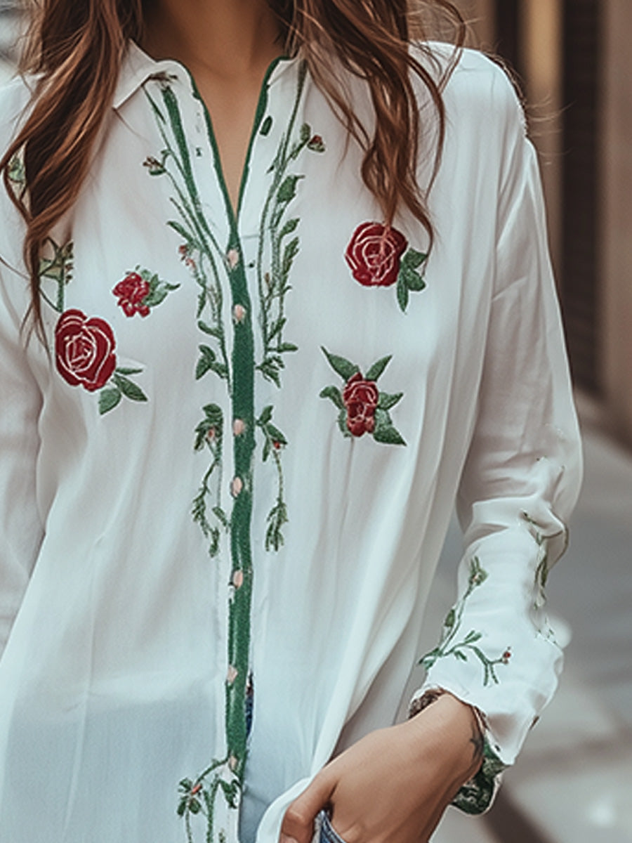 Chique Geborduurde Knopenblouse