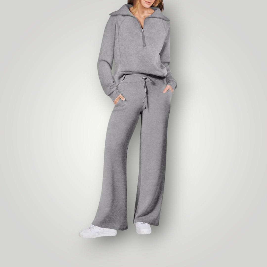 Dames Hoodie met Rits en Wijde Pantalons Set