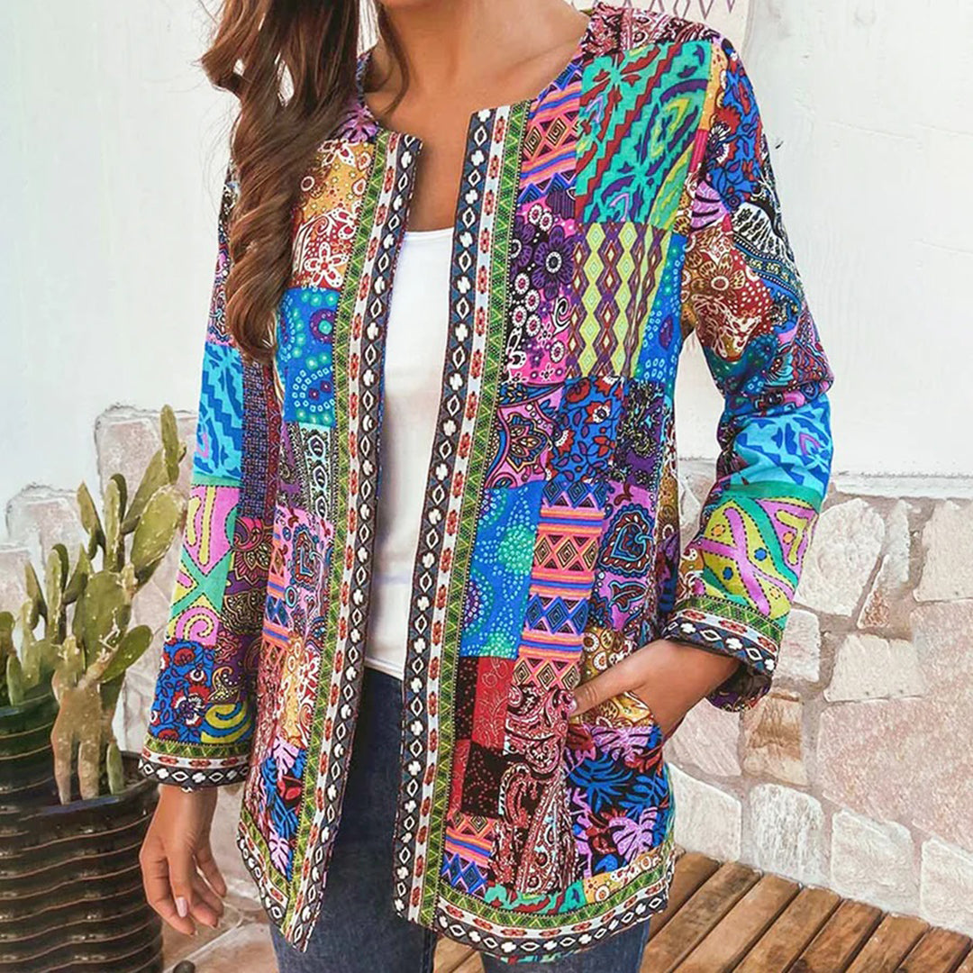 Dames Elegante Vintage Bloemenprint Lange Mouw Jas