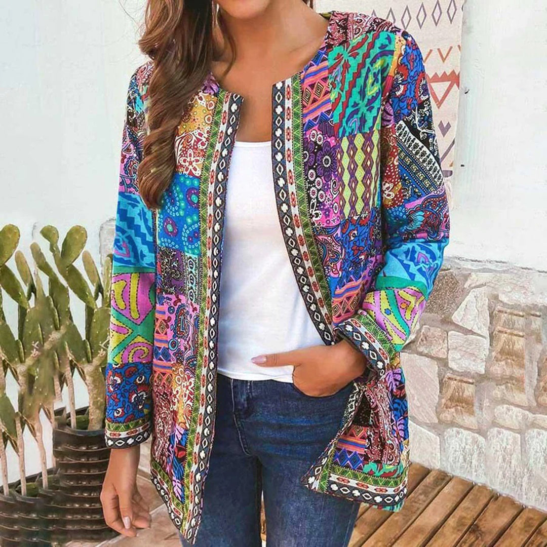 Dames Elegante Vintage Bloemenprint Lange Mouw Jas